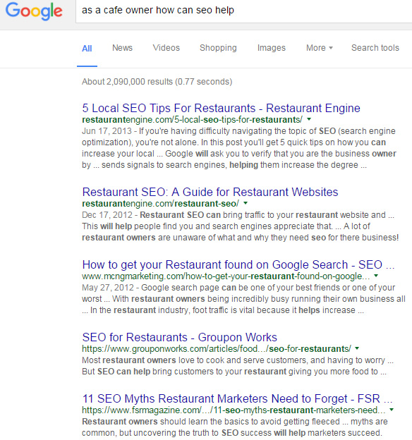 cafe owner seo search